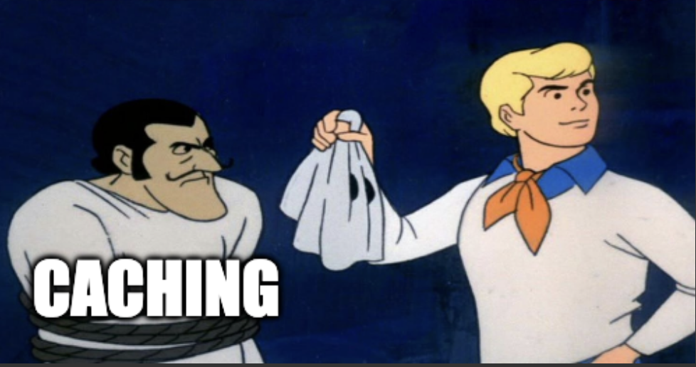 Scooby-Doo unmasking meme: the villain is revealed to be caching